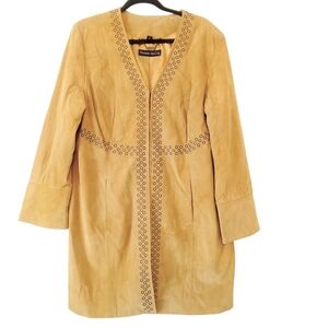 Pamela McCoy Suede Duster 1X Grommet Embellished Tan Fully Lined Washable Suede